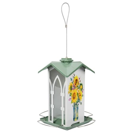 Petpalace 1.56 qt. Wild Bird Metal Country Cottage Gazebo Bird Feeder 4 Ports PE3306595